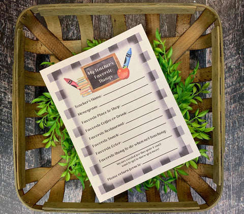 Teacher's Favorite Things FREE Printable