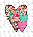 Floral Leopard Print Heart Trio Sublimation Design