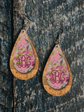 EDITABLE PSD - Pink Floral Leather and Cork Look Drop Earring Sublimation Design