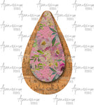 EDITABLE PSD - Pink Floral Leather and Cork Look Drop Earring Sublimation Design