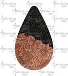 EDITABLE PSD - Floral Embossed Brown and Black Stitched Leather Look Drop Earring Sublimation Design